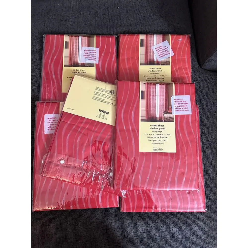 Pier1 Imports Set of 6 Centro Sheer Window Curtain Panels Red Luxury Length NEW